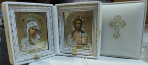 Складень ручной работы белая кожа 140х130мм Белив