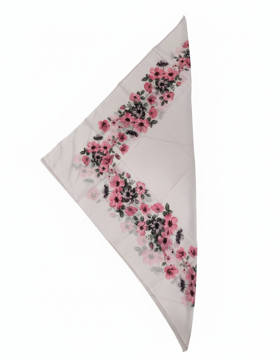платок батист белый, узор цветочный, в сложении углом