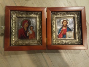 Складень Господь Вседержитель Казанская Б.М в дерев.киоте 1719 см.