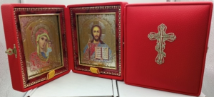 Складень ручной работы красная кожа 140х130мм