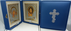 Складень ручной работы синяя кожа 140х130мм