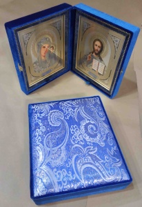 Складень ручной работы 18х23см.синяя парча Арт.46021 Беликов